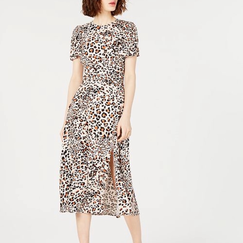 TDC Leopard Print Short Flutter Sleeve Dress with Slit Size XL